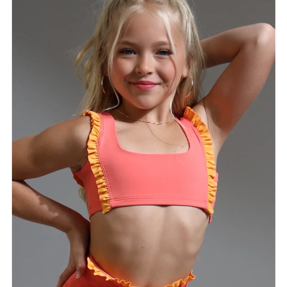 NWT Tiger Friday Dancewear Faye Reversible Crop Top Size Various Color Papaya - Picture 5 of 12